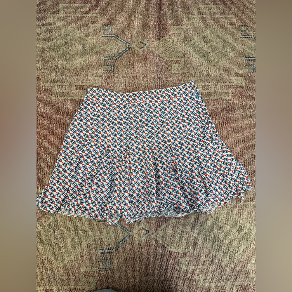 Anthropologie y2k low rise Maeve cotton pleated mini skirt geometric print sz 14